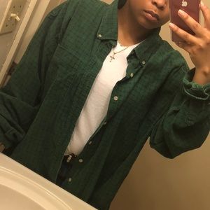 Green Button Down Polo/ Flannel